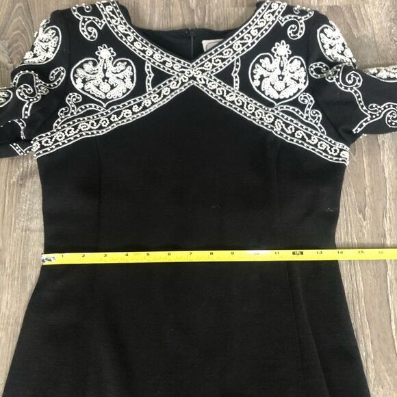 Vintage Adrienne Vittadini Petite Sz 2 Black Sheath Beaded Elegant Dress Womens - Picture 9 of 12